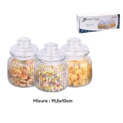 SET 3 TRIS BARATTOLI CON COPERCHIO VETRO 14.5X10CM CUCINA PASTA BISCOTTI 710916