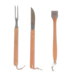 SET 3 UTENSILI PER BARBECUE FORCHETTONE PENNELLINO E COLTELLO LAMA BBQ ATTREZZI