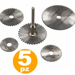 SET ACCESORI 5 DISCHI HSS DENTATI PER MINI TRAPANO DREMEL 2000 RPM PER LEGNO