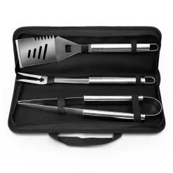 SET ACCESSORI UTENSILI BARBECUE BBQ CON FORCHETTONE PINZA SPATOLA APRIBOTTIGLIA