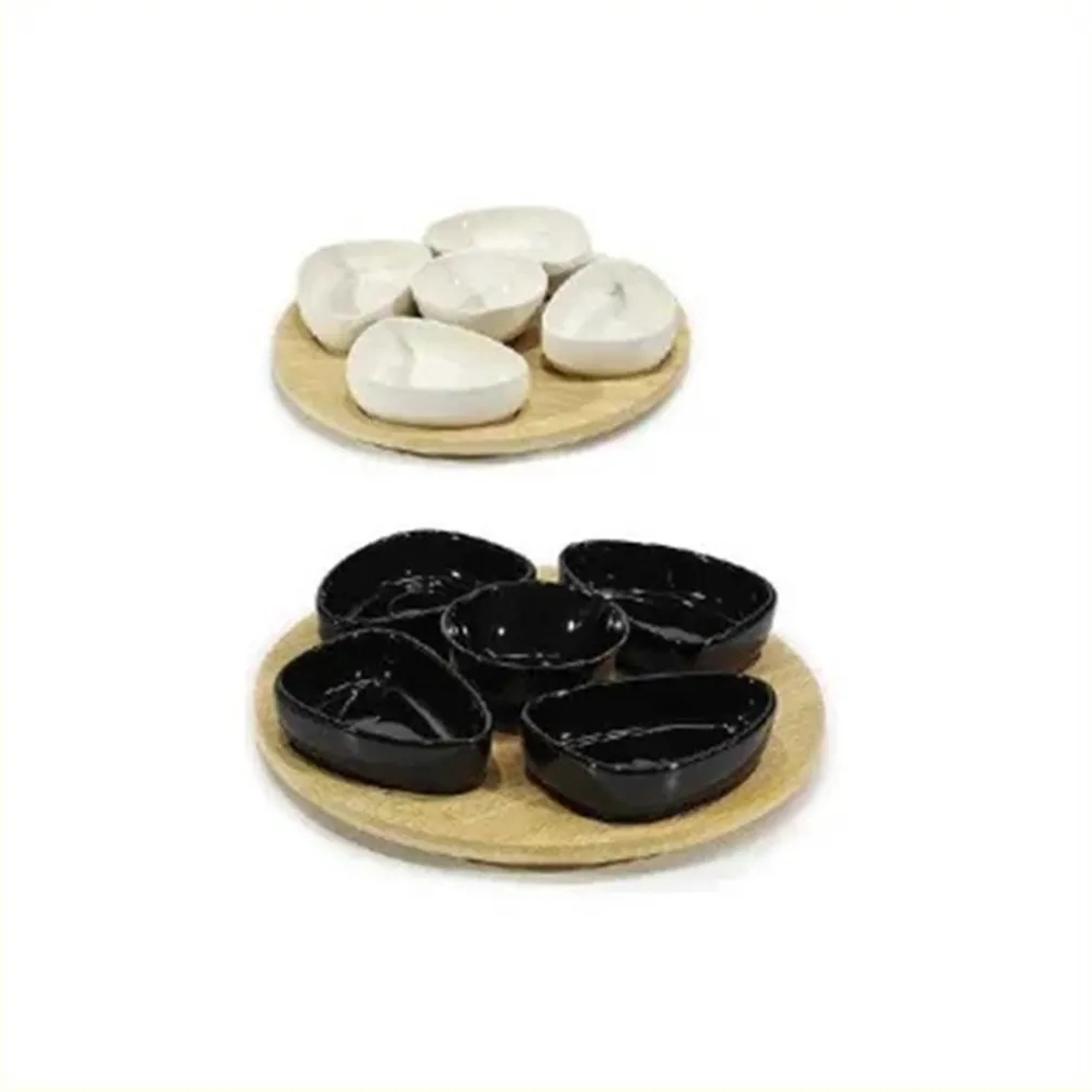 SET ANTIPASTIERA VASSOIO GIREVOLE Ø27CM IN BAMBOO CON 5 CIOTOLE DA PORTATA SNACK APERTIVI