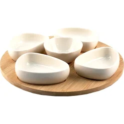 SET ANTIPASTIERA VASSOIO GIREVOLE Ø27CM IN BAMBOO CON 5 CIOTOLE DA PORTATA SNACK APERTIVI