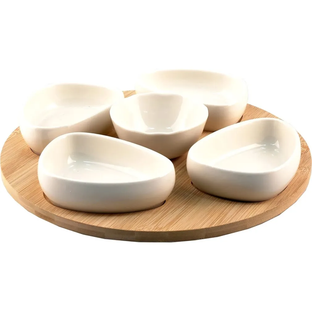 SET ANTIPASTIERA VASSOIO GIREVOLE Ø27CM IN BAMBOO CON 5 CIOTOLE DA PORTATA SNACK APERTIVI