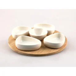 SET ANTIPASTIERA VASSOIO GIREVOLE Ø27CM IN BAMBOO CON 5 CIOTOLE DA PORTATA SNACK APERTIVI