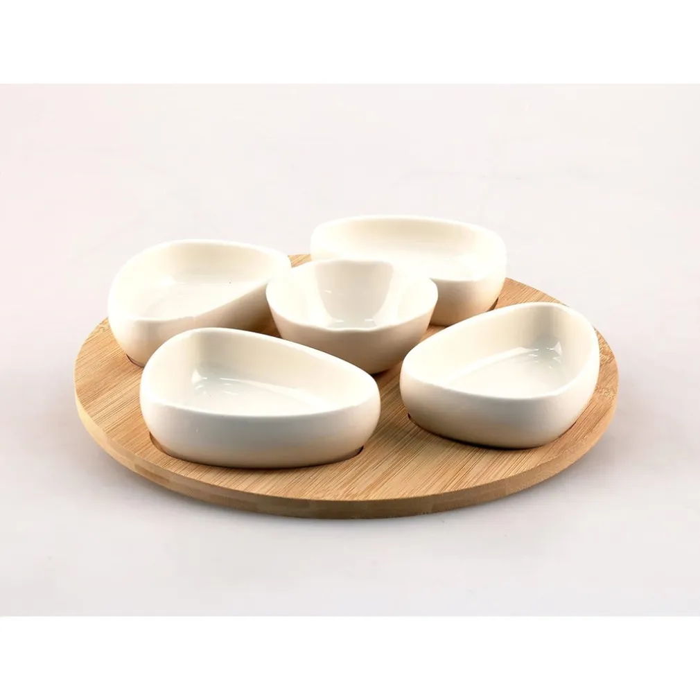 SET ANTIPASTIERA VASSOIO GIREVOLE Ø27CM IN BAMBOO CON 5 CIOTOLE DA PORTATA SNACK APERTIVI