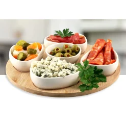 SET ANTIPASTIERA VASSOIO GIREVOLE Ø27CM IN BAMBOO CON 5 CIOTOLE DA PORTATA SNACK APERTIVI