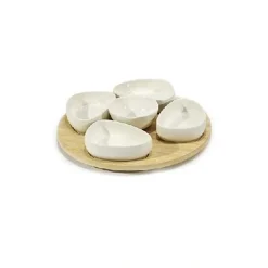 SET ANTIPASTIERA VASSOIO GIREVOLE Ø27CM IN BAMBOO CON 5 CIOTOLE DA PORTATA SNACK APERTIVI