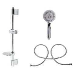 SET ASTA DOCCIA SALISCENDI CROMATA CON TUBO PORTA SAPONE SOFFIONE DOCCETTA 79360