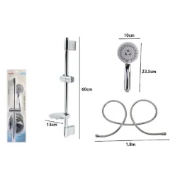 SET ASTA DOCCIA SALISCENDI CROMATA CON TUBO PORTA SAPONE SOFFIONE DOCCETTA 79360