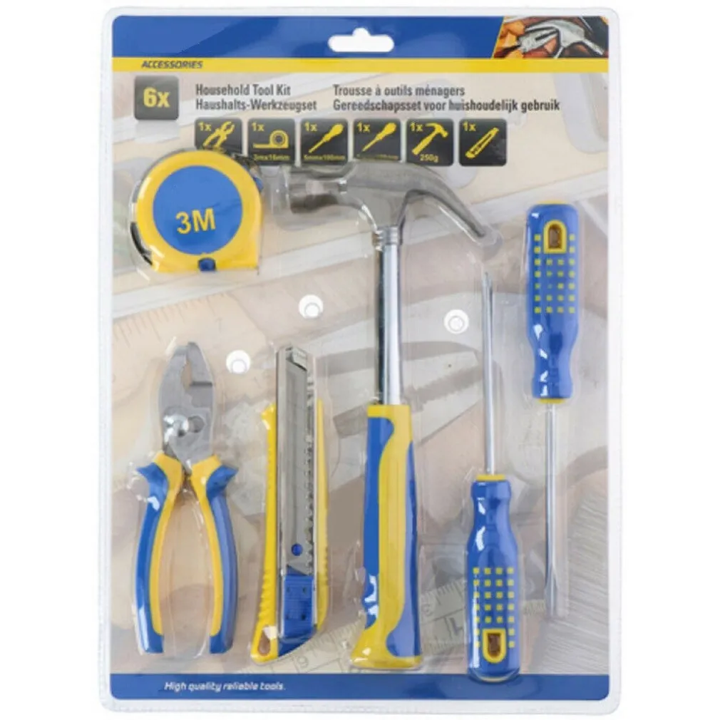 SET ATTREZZI DA LAVORO 6PZ KIT UTENSILI FAI DA TE CON MARTELLO PINZE CACCIAVITE