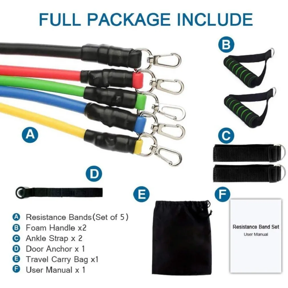 SET BANDE ELASTICHE RESISTENZA BORSA MANIGLIE ANCORAGGIO PORTA CINGHIE PUNTAPIEDI