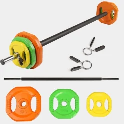 SET BILANCIERE CON DISCHI COLORATI PESI DA 20KG PER ALLENAMENTO HOME GYM FITNESS