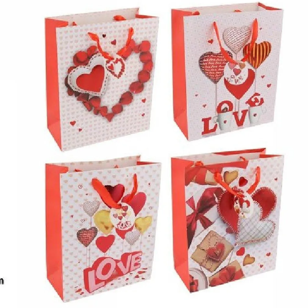 SET 6BUSTE BORSA REGALO CUORI LOVE SAN VALENTINO 18X23X10CM 69878 VARIE FANTASIE