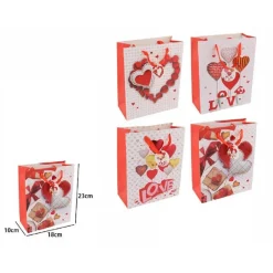 SET 6BUSTE BORSA REGALO CUORI LOVE SAN VALENTINO 18X23X10CM 69878 VARIE FANTASIE