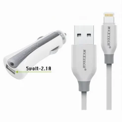 SET CARICATORE CARICABATTERIE RICARICA AUTO CAVO DATI LIGHTNING 1MT MA-IP02 MAXTECH