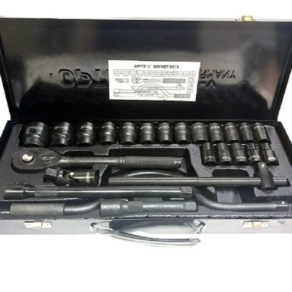 SET CHIAVI A BUSSOLA 24 PEZZI CON CRICCHETTO REVERSIBILE 1/2'' PROLUNGHE VALIGIA