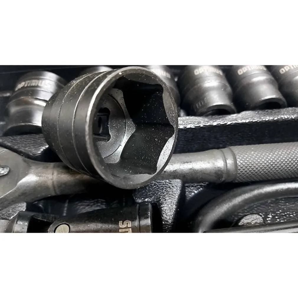 SET CHIAVI A BUSSOLA 24 PEZZI CON CRICCHETTO REVERSIBILE 1/2'' PROLUNGHE VALIGIA