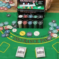 SET COFANETTO POKER TEXAS HOLDEM FICHES CHIPS PROFESSIONALE SCATOLA DI LATTA