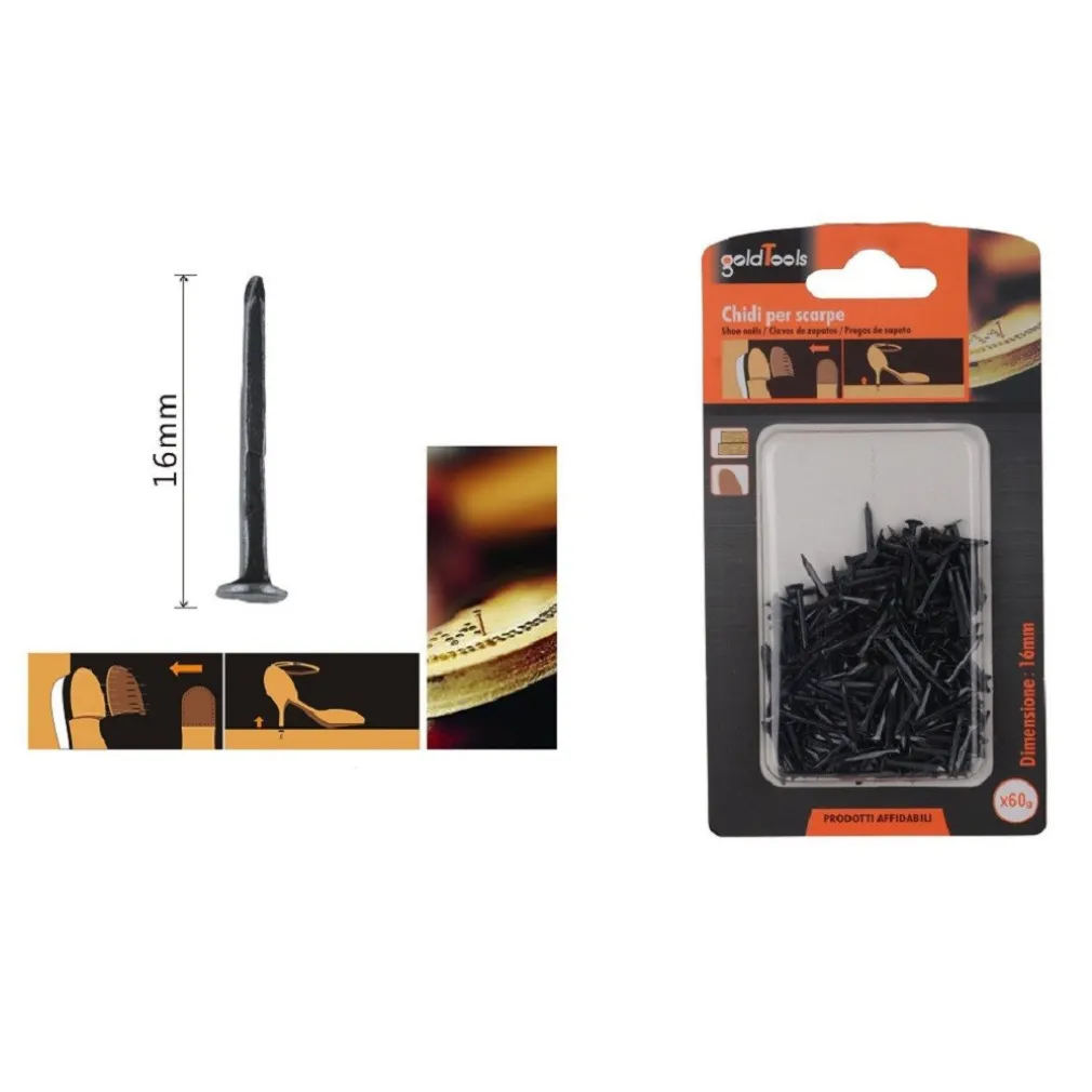 SET CONFEZIONE 60GR CHIODI PER SCARPE 16 MM NERI PER RIPARAZIONI CALZOLAIO 90888