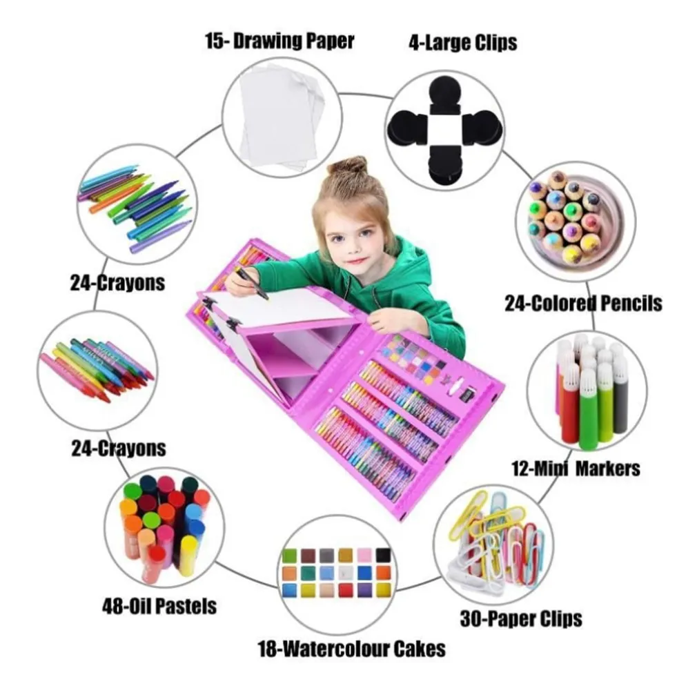 SET DA COLORARE DA 208 PZ ASTUCCIO PER PITTURA SCATOLA DI COLORI REGALO PER BAMBINI