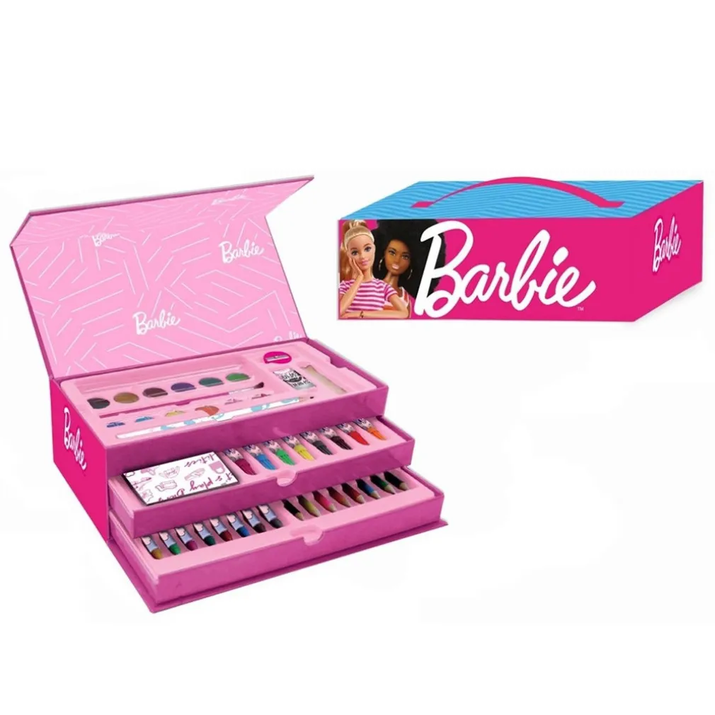 SET DA COLORARE VALIGETTA CON COLORI BAMBINE BARBIE CASSETTI KIT DISEGNO PITTURA 605641A