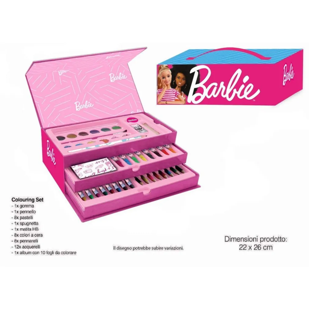 SET DA COLORARE VALIGETTA CON COLORI BAMBINE BARBIE CASSETTI KIT DISEGNO PITTURA 605641A