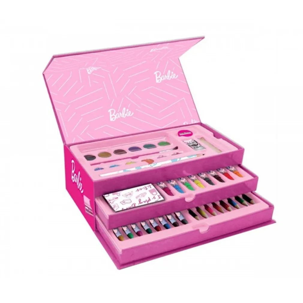 SET DA COLORARE VALIGETTA CON COLORI BAMBINE BARBIE CASSETTI KIT DISEGNO PITTURA 605641A