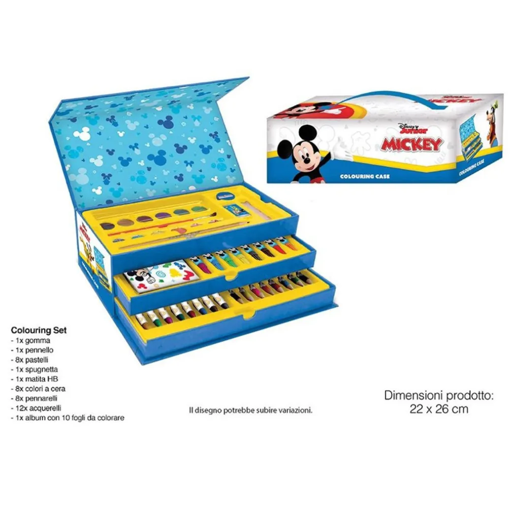 SET DA COLORARE VALIGETTA CON COLORI BAMBINI TOPOLINO CASSETTI KIT DISEGNO PITTURA 951731