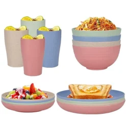 SET DA 16PZ STOVIGLIE IN PAGLIA DI GRANO CIOTOLE PIATTI INFRANGIBILI POSATE RIUTILIZZABILI