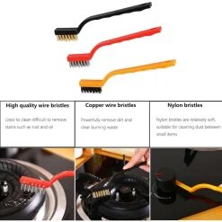 SET DI 3 SPAZZOLE IN NYLON ANTIRUGGINE PER PULIZIA DEL FILO DI ACCIAIO PER STUFE