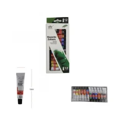 SET DI 12 TEMPERE GOUACHE PER PITTURA ARTISTICA IN TUBETTI COLORI DA 12ML SCUOLA