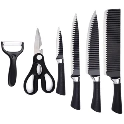 SET DI COLTELLI DA CUCINA IN ACCIAIO 6PZ MANICO IN SILICONE CON MOTIVO ONDULATO NERO