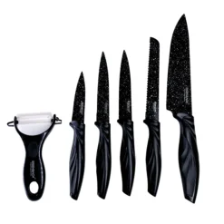 SET DI COLTELLI RIVESTITI IN MARMO CON MANICI ERGONOMICI ANTISCIVOLO 6 PEZZI NERO