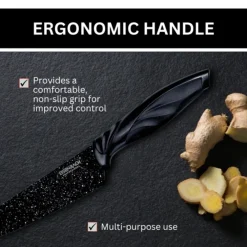 SET DI COLTELLI RIVESTITI IN MARMO CON MANICI ERGONOMICI ANTISCIVOLO 6 PEZZI NERO