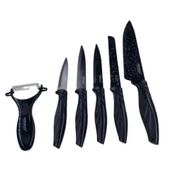 SET DI COLTELLI RIVESTITI IN MARMO CON MANICI ERGONOMICI ANTISCIVOLO 6 PEZZI NERO