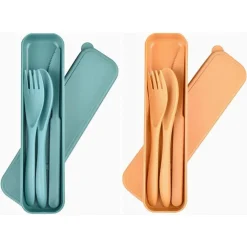 SET DI PORTAPOSATE DA VIAGGIO CON ASTUCCIO 2 PEZZI POSATE DA CAMPEGGIO PORTATILI