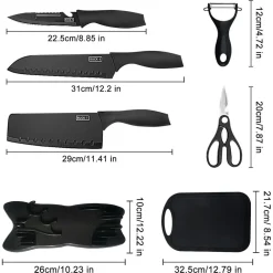 SET DI 7PZ COLTELLI DA CUCINA PROFESSIONALI CHEF FORBICI PELAPATATE ACCIAIO NERO