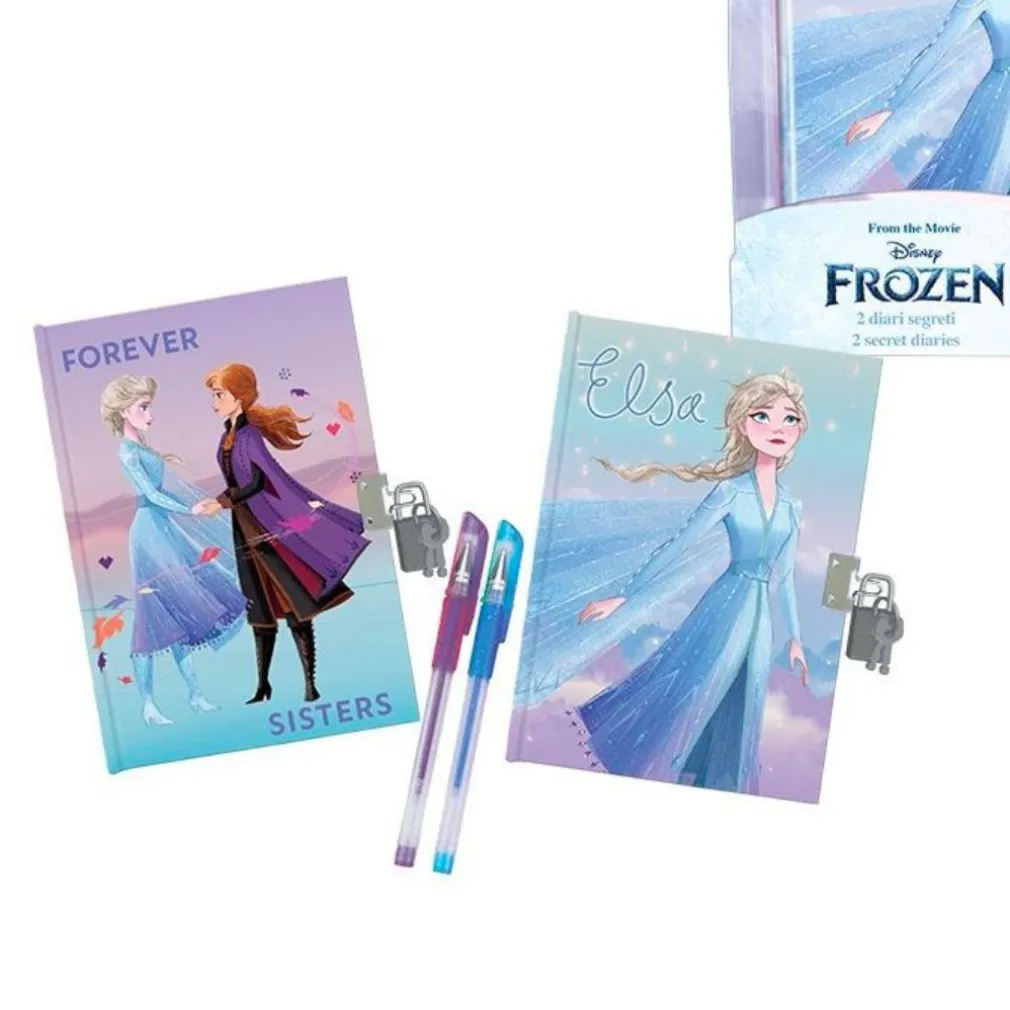 SET DIARI SEGRETI FROZEN CON LUCCHETTO E CHIAVI PENNE GEL GLITTERATE COLORATE