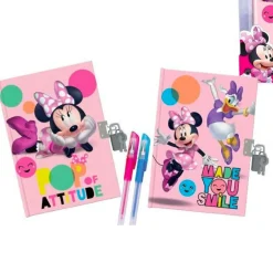 SET DIARI SEGRETI MINNIE DISNEY CON LUCCHETTO CHIAVI PENNE GLITTERATE COLORATE