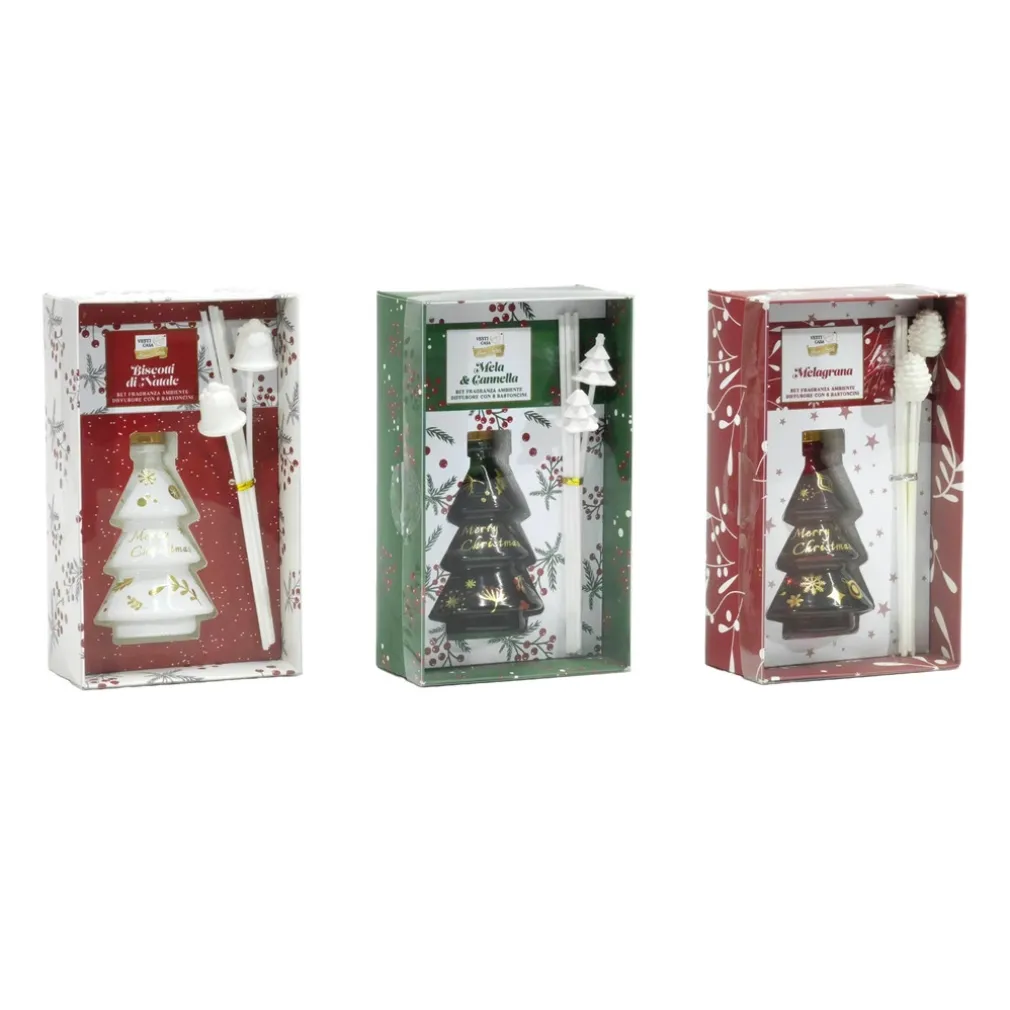 SET DIFFUSORE DI FRAGRANZA PER AMBIENTE FORMA ALBERO NATALIZIO DA 80ML CON 6 BASTONCINI