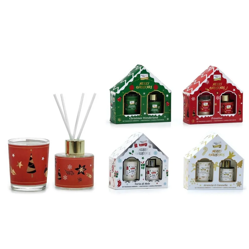 SET DIFFUSORE FRAGRANZA PER AMBIENTE NATALIZIO 40 ML CON 4 BASTONCINI CANDELA PROFUMATA
