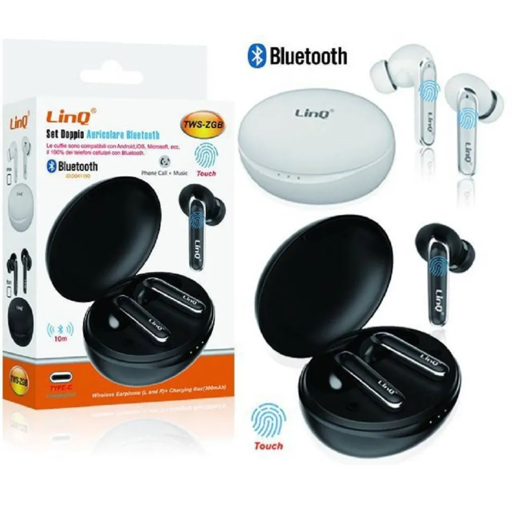 SET DOPPIO AURICOLARE BLUETOOTH 10M TOUCH CON BOX DI RICARICA SPORTIVI TWS-ZGB