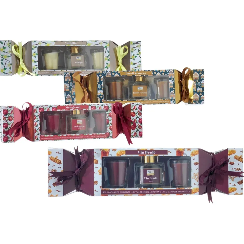 SET FRAGRANZA AMBIENTE DIFFUSORE CON 6 BASTONCINI 2 CANDELE PROFUMATE CASA CENTROTAVOLA