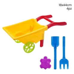 SET GIOCHI MARE SPIAGGIA 4PZ CON CARRIOLA 18X44CM RASTRELLO PALETTA FORMINA 258296