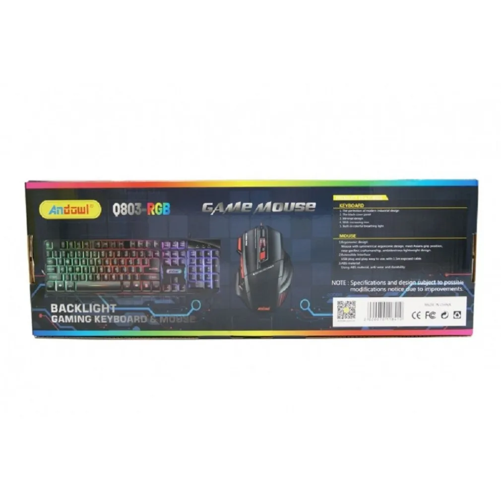SET GIOCO CON TASTIERA LED MOUSE CABLATO USB RETROILLUMINATA MULTICOLORE Q803-RGB