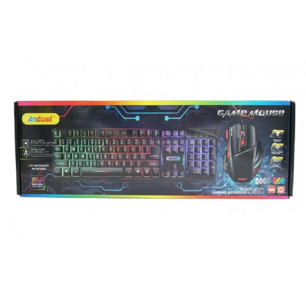 SET GIOCO CON TASTIERA LED MOUSE CABLATO USB RETROILLUMINATA MULTICOLORE Q803-RGB