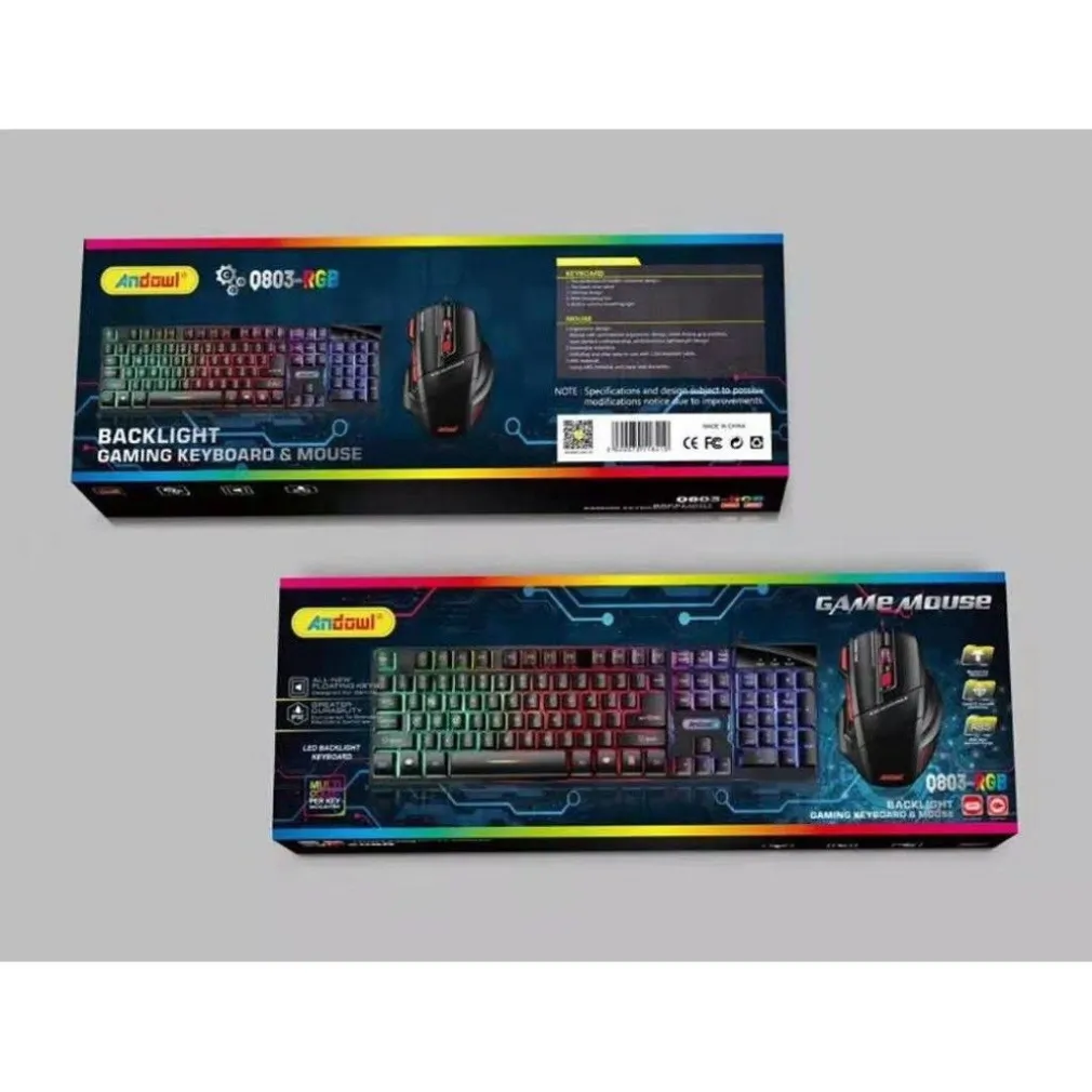 SET GIOCO CON TASTIERA LED MOUSE CABLATO USB RETROILLUMINATA MULTICOLORE Q803-RGB