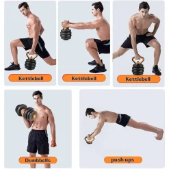 SET 6IN1 MULTIFUNZIONE PESO 25KG MANUBRI CON BILANCIERE E KETTLEBELL COMPONIBILE