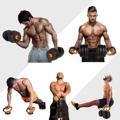 SET 6IN1 MULTIFUNZIONE PESO 20KG MANUBRI CON BILANCIERE E KETTLEBELL COMPONIBILE