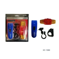 SET LUCE BICI BICICLETTA FRONTALE TORCIA LED POSTERIORE SICUREZZA GANCI XC-1586